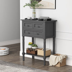 Narrow Console Table with 3 Storage Drawers and Open Bottom Shelf view 3