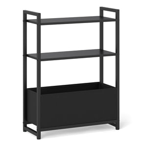 Narrow End Table with Storage Shelves and Metal Frame-Black view 4