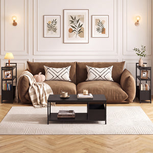 Narrow End Table with Storage Shelves and Metal Frame-Black view 7