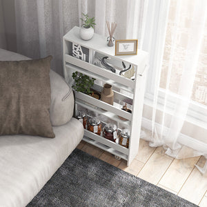 Narrow Mobile Serving Cart with Open Shelves for Kitchen Bathroom Living Room-Off White view 3