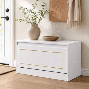 Narrow Shoe Cabinet with 1 Flip Drawer and Adjustable Shelf for Hallway-White view 2