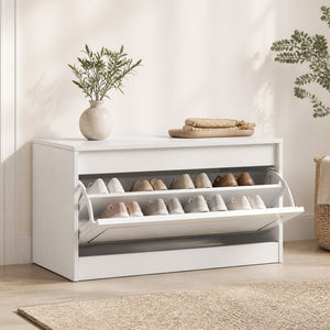 Narrow Shoe Cabinet with 1 Flip Drawer and Adjustable Shelf for Hallway-White view 3