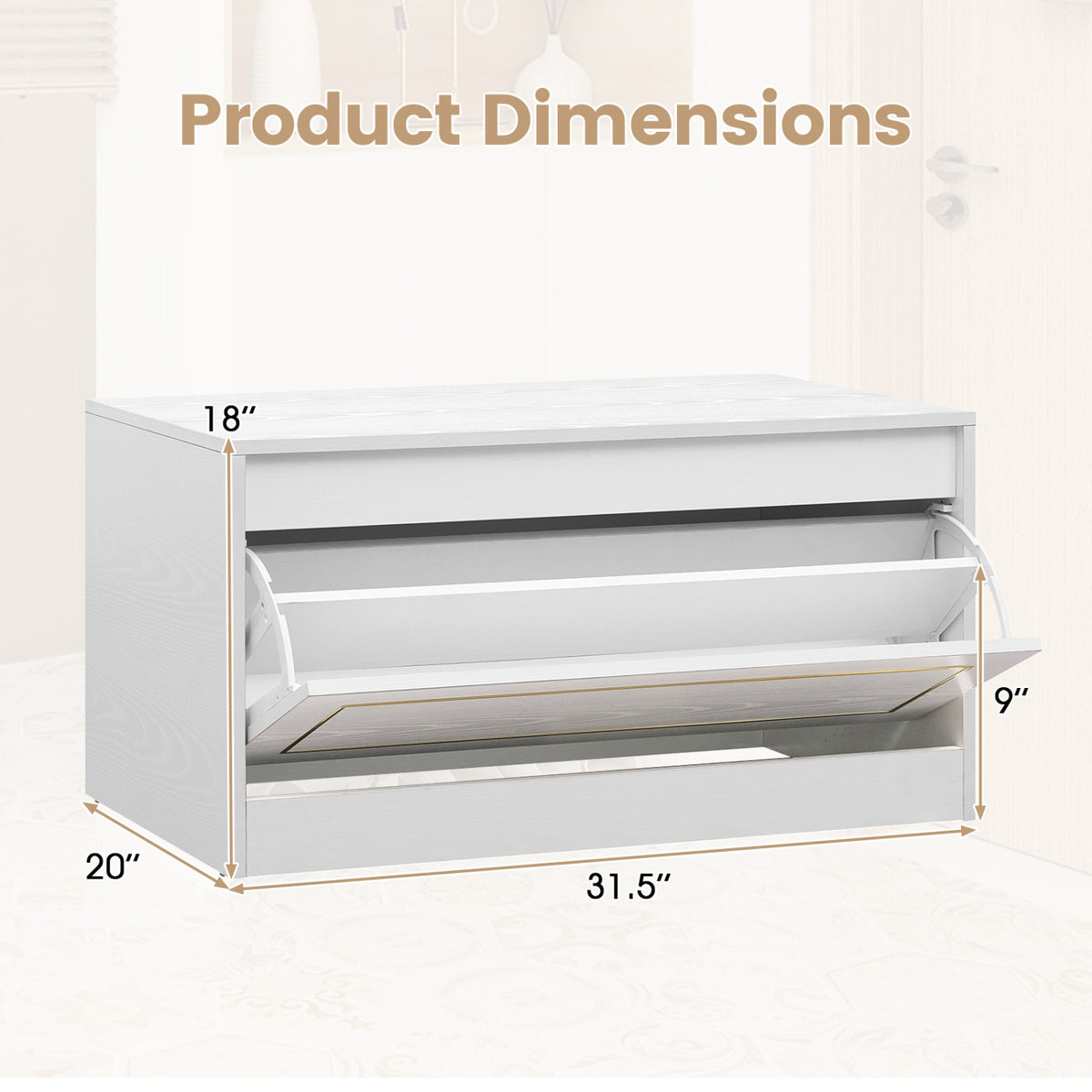 Narrow Shoe Cabinet with 1 Flip Drawer and Adjustable Shelf for Hallway-White view 5