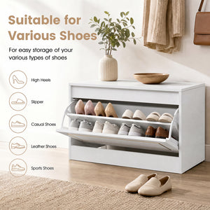 Narrow Shoe Cabinet with 1 Flip Drawer and Adjustable Shelf for Hallway-White view 6