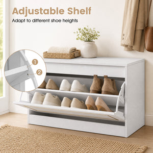 Narrow Shoe Cabinet with 1 Flip Drawer and Adjustable Shelf for Hallway-White view 7