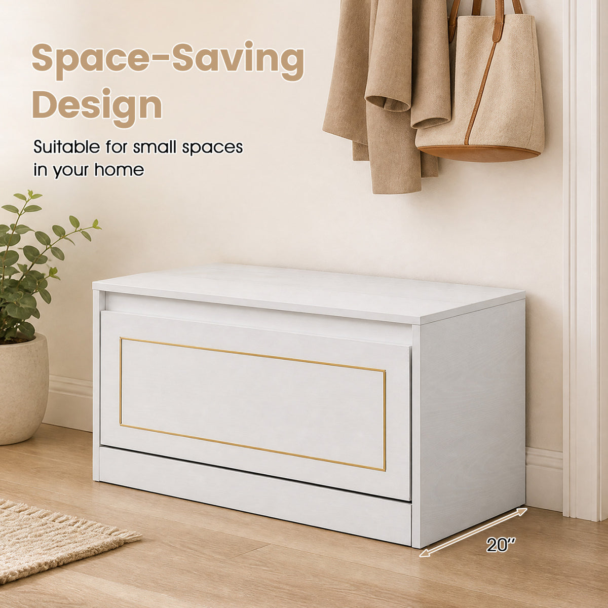Narrow Shoe Cabinet with 1 Flip Drawer and Adjustable Shelf for Hallway-White view 9