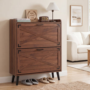 Narrow Shoe Cabinet with Adjustable and Removable Shelves for Entryway-Brown view 3