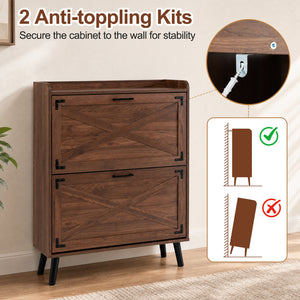 Narrow Shoe Cabinet with Adjustable and Removable Shelves for Entryway-Brown view 9