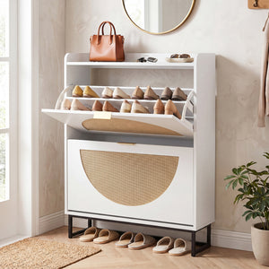 Narrow Shoe Storage Cabinet with 2 Flip Drawers and Adjustable Shelves-White view 2
