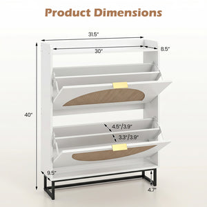 Narrow Shoe Storage Cabinet with 2 Flip Drawers and Adjustable Shelves-White view 4