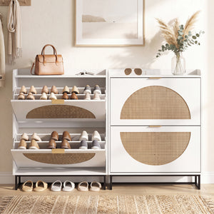 Narrow Shoe Storage Cabinet with 2 Flip Drawers and Adjustable Shelves-White view 5
