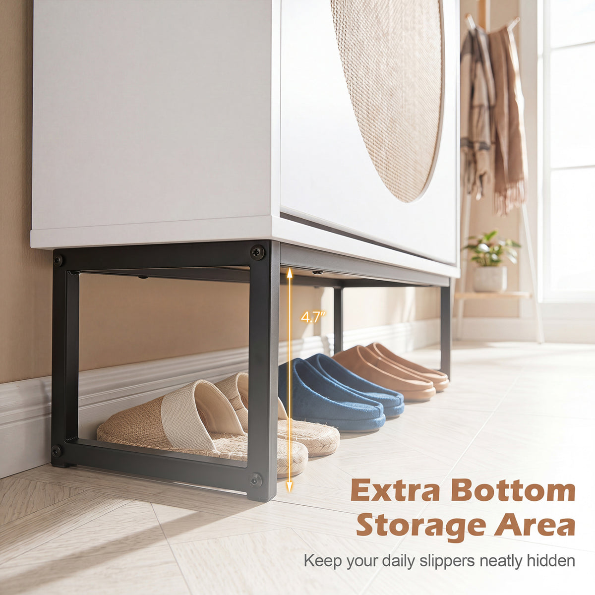Narrow Shoe Storage Cabinet with 2 Flip Drawers and Adjustable Shelves-White view 8