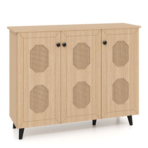 Natural Shoe Cabinet with 3 Doors Freestanding Closed Footwear Storage Unit for Entryway Hallway-Natural