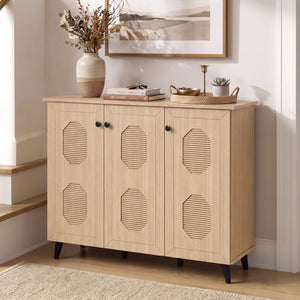 Natural Shoe Cabinet with 3 Doors Freestanding Closed Footwear Storage Unit for Entryway Hallway-Natural view 2