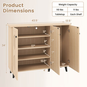 Natural Shoe Cabinet with 3 Doors Freestanding Closed Footwear Storage Unit for Entryway Hallway-Natural view 5