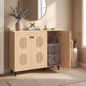 Natural Shoe Cabinet with 3 Doors Freestanding Closed Footwear Storage Unit for Entryway Hallway-Natural view 6