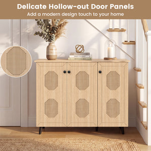 Natural Shoe Cabinet with 3 Doors Freestanding Closed Footwear Storage Unit for Entryway Hallway-Natural view 7