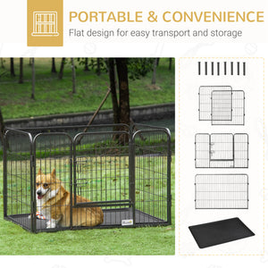 4 Panels Dog Playpen, Heavy Duty Dog Fence, 28" H Portable Pet Playpen with Door Double Locking Latches, Tray, Grey