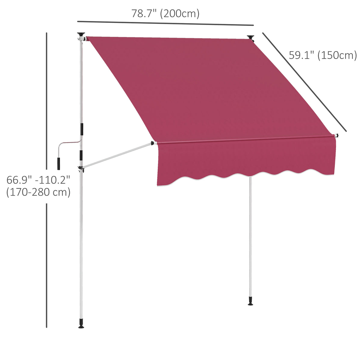 6.6'x5' Manual Retractable Patio Awning Sun Shelter Window Door Deck Canopy, Water Resistant UV Protector – view 9