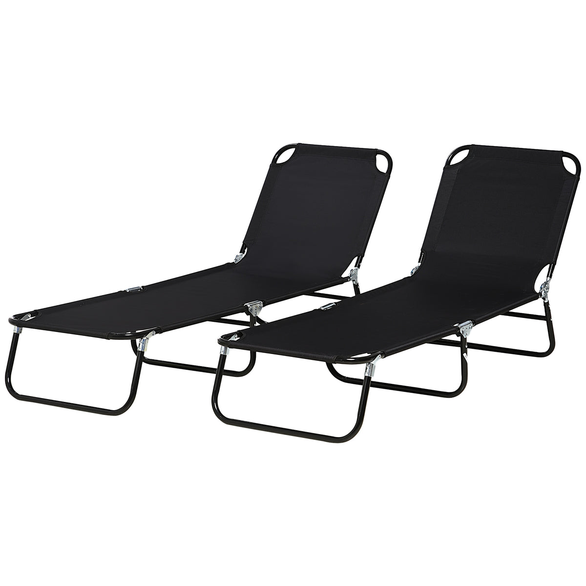 Set of 2 Folding Outdoor Lounge Chair, Sun Tanning Chairs with Reclining Back