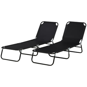 Set of 2 Folding Outdoor Lounge Chair, Sun Tanning Chairs with Reclining Back