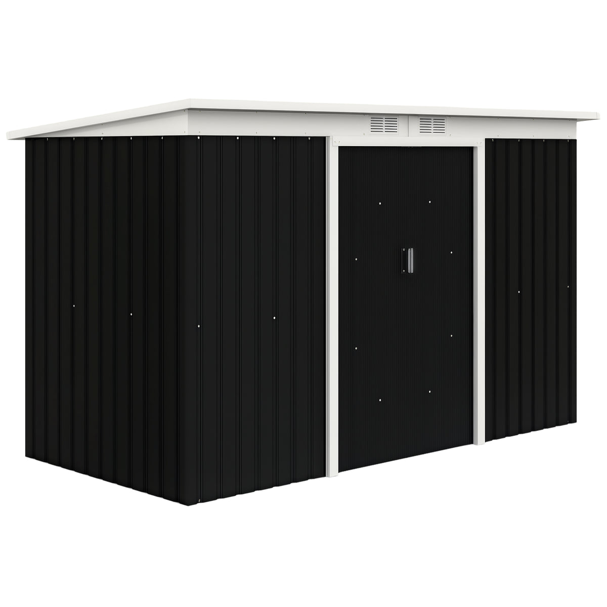 9x4 Outdoor Storage Shed Galvanized Steel Garden Shed with Foundation Kit, Ventilation & Doors, Dark Grey