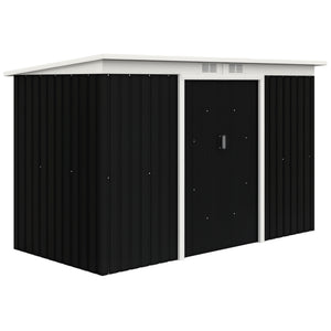 9x4 Outdoor Storage Shed Galvanized Steel Garden Shed with Foundation Kit, Ventilation & Doors, Dark Grey