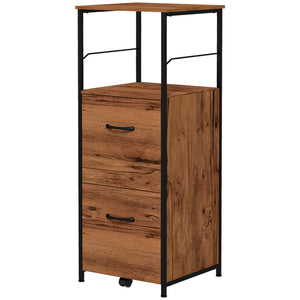 Vertical Filing Cabinet, Tall File Cabinet with 2 Drawers, Hanging Bars for Letter and A4 Size, Rustic Brown