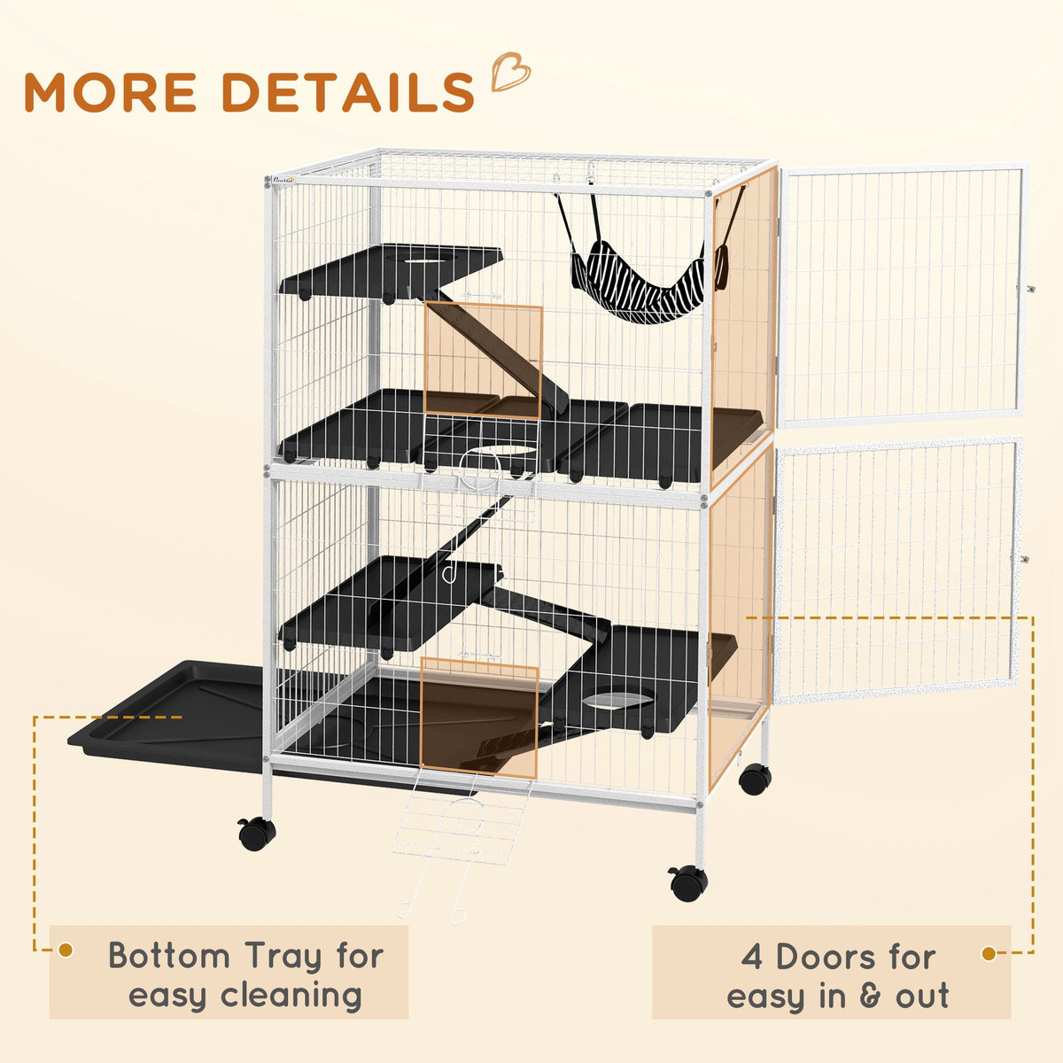 5-Tier Rolling Small Animal Cage, Deluxe Guinea Pig Cage, Ferret Cage for Mink Chinchilla Kitten Rabbit – view 20