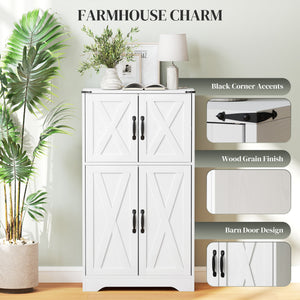 Farmhouse Kitchen Pantry, Freestanding Kitchen Pantry Storage Cabinet with Barn Doors and Adjustable Shelves, White