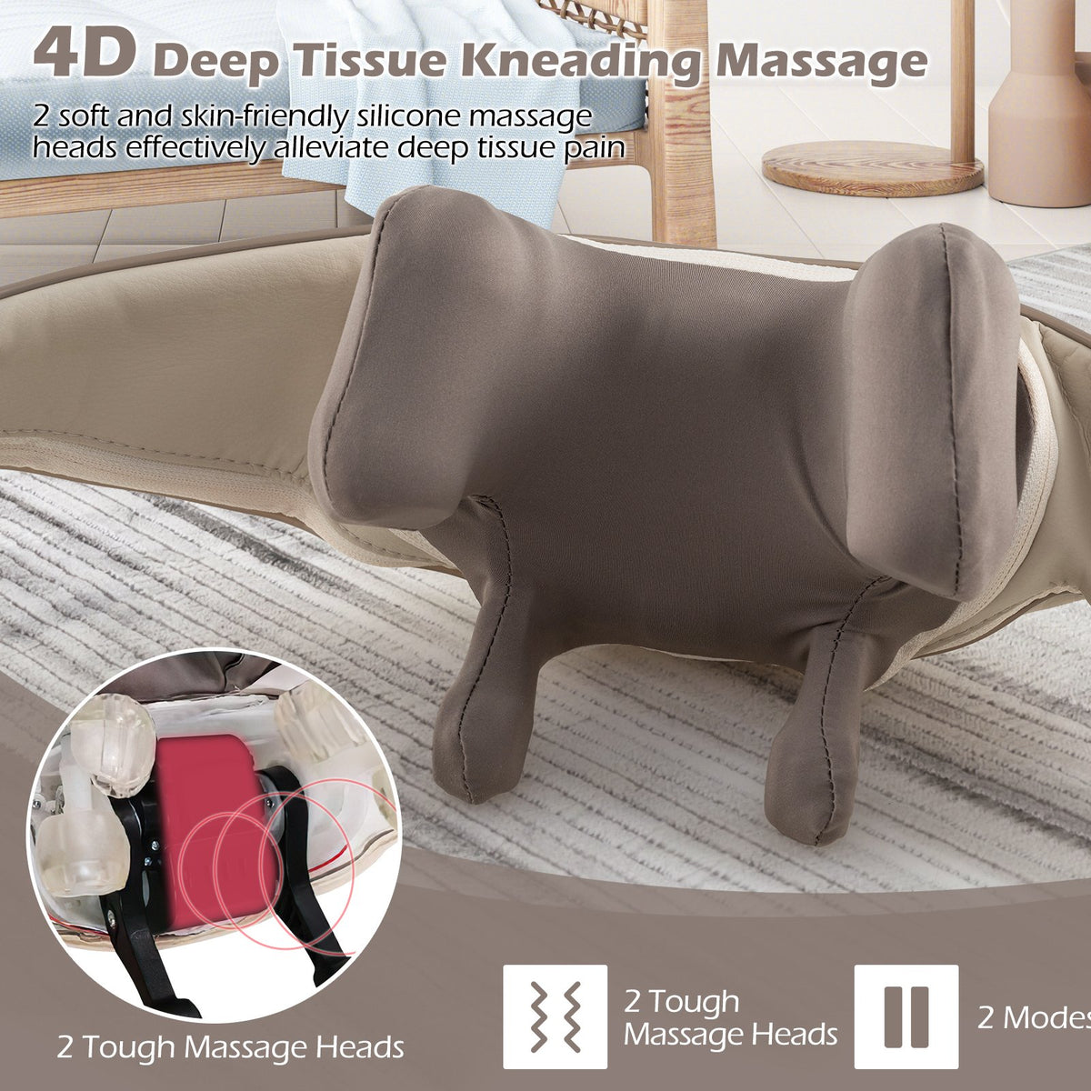 Neck Shoulder Massager 4D Deep Tissue Kneading Shiatsu Massage Machine-Beige view 3
