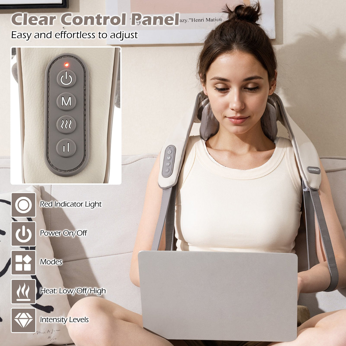Neck Shoulder Massager 4D Deep Tissue Kneading Shiatsu Massage Machine-Beige view 4