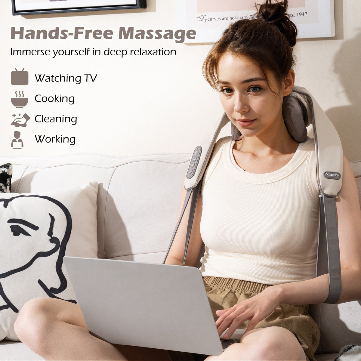 Neck Shoulder Massager 4D Deep Tissue Kneading Shiatsu Massage Machine-Beige view 5