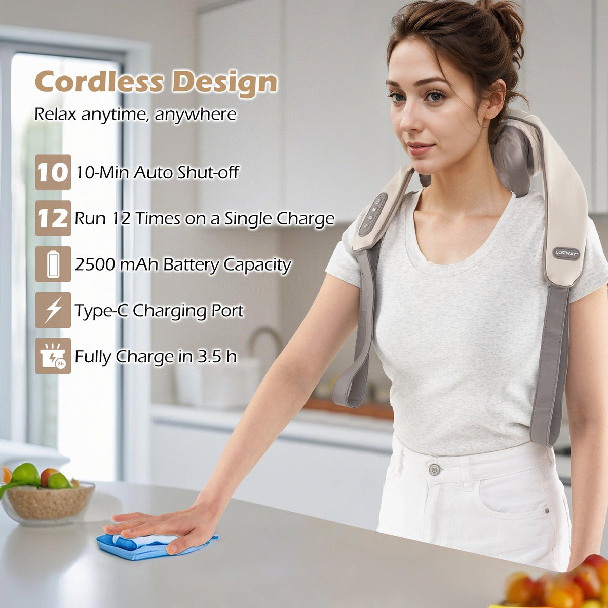 Neck Shoulder Massager 4D Deep Tissue Kneading Shiatsu Massage Machine-Beige view 6