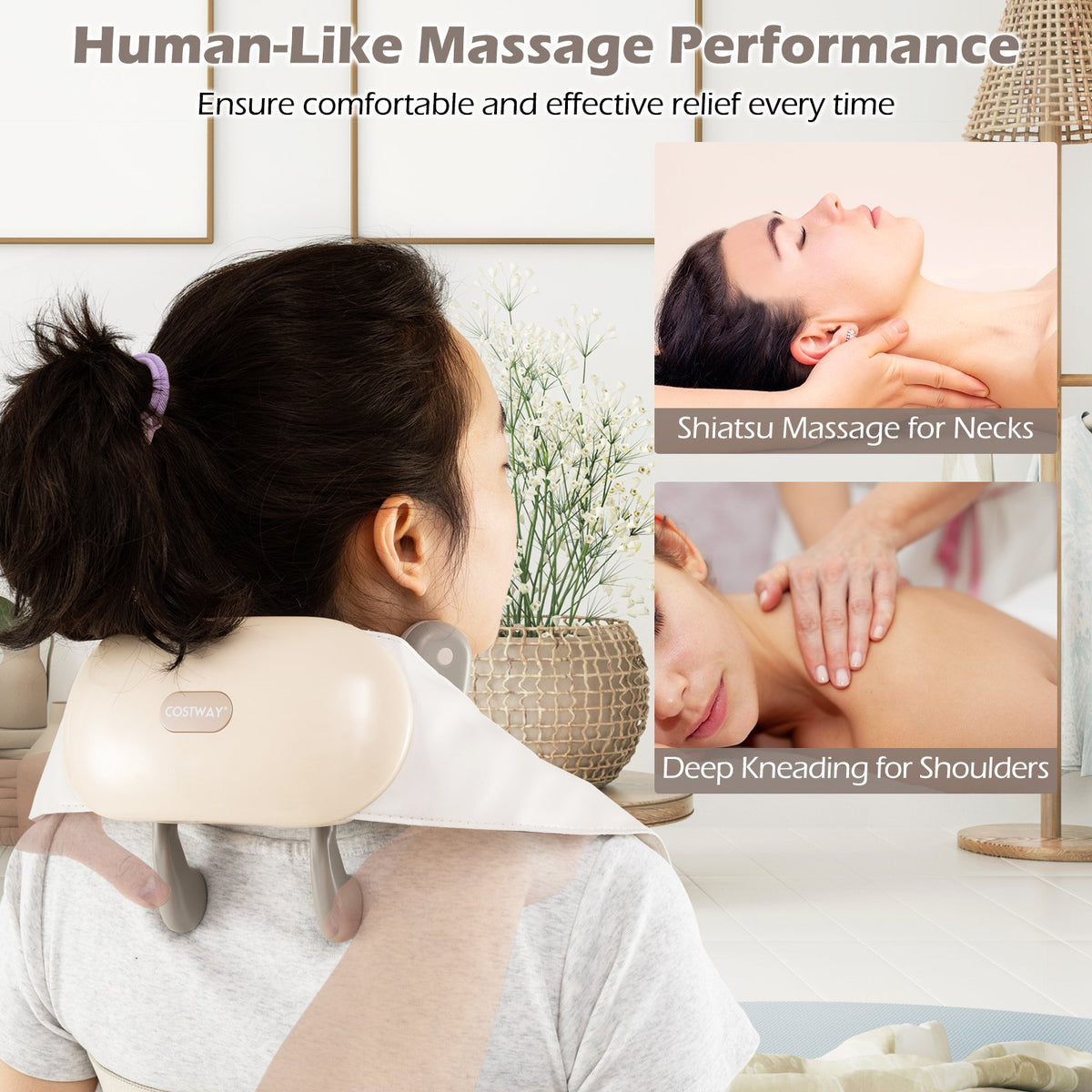Neck Shoulder Massager 4D Deep Tissue Kneading Shiatsu Massage Machine-Beige view 8