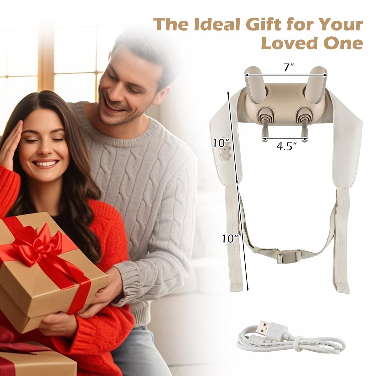 Neck Shoulder Massager with 2 Heat Levels for Pain Relief-Beige view 3