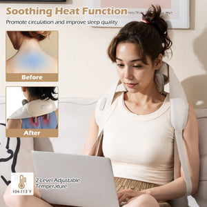 Neck Shoulder Massager with 2 Heat Levels for Pain Relief-Beige view 6