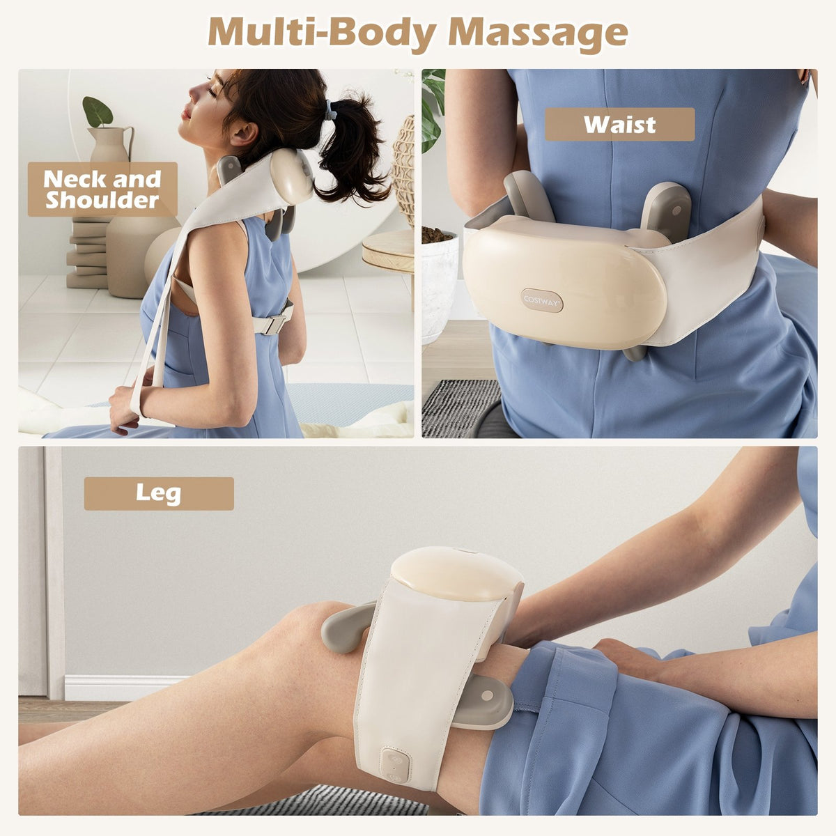 Neck Shoulder Massager with 2 Heat Levels for Pain Relief-Beige view 7