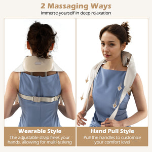 Neck Shoulder Massager with 2 Heat Levels for Pain Relief-Beige view 9