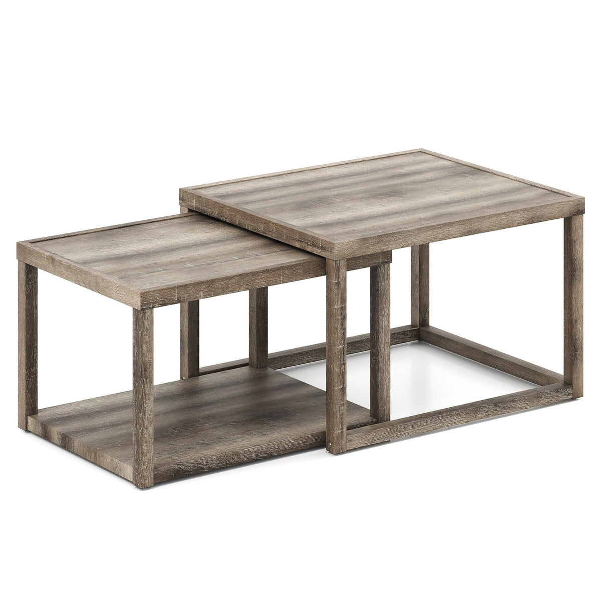Nesting Coffee Table Set of 2 Stackable Rectangular End Tables-Gray