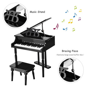 Musical Instrument Toy 30-Key Children Mini Grand Piano with Bench-Black view 6