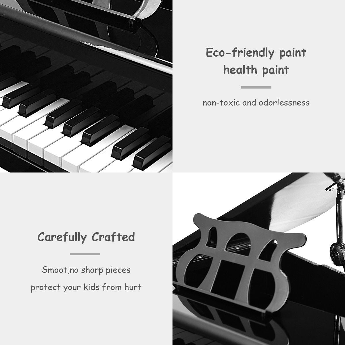 Musical Instrument Toy 30-Key Children Mini Grand Piano with Bench-Black view 9