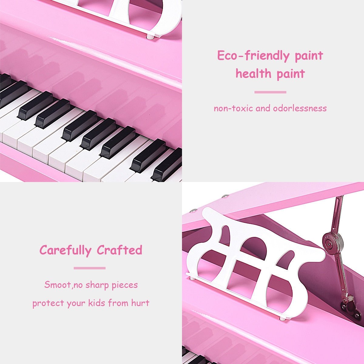 Musical Instrument Toy 30-Key Children Mini Grand Piano with Bench-Pink view 9