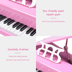 Musical Instrument Toy 30-Key Children Mini Grand Piano with Bench-Pink view 9