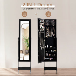 New Mirrored Jewelry Cabinet Armoire Mirror Organizer Storage Box Ring w/ Stand-Black view 8