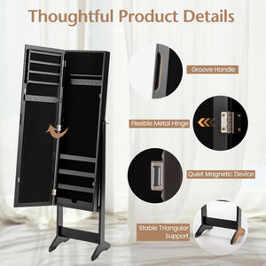 New Mirrored Jewelry Cabinet Armoire Mirror Organizer Storage Box Ring w/ Stand-Black view 9