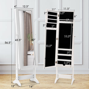 New Mirrored Jewelry Cabinet Armoire Mirror Organizer Storage Box Ring w/ Stand-White view 3