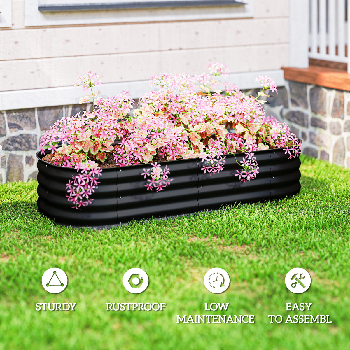 4.9 x 2 x 1ft Galvanized Raised Garden Bed Kit, Metal Planter Box with Safety Edging, Black – view 6