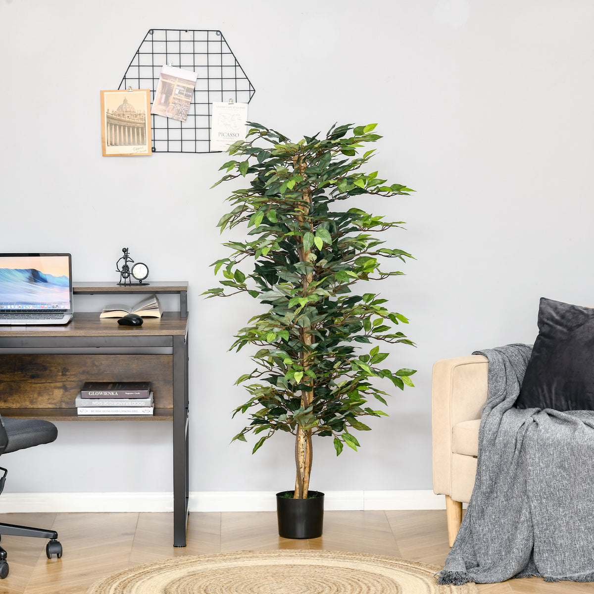 5FT Artificial Ficus Tree, Fake Tree with Leaves, Faux Plant in Nursery Pot for Indoor Decoration