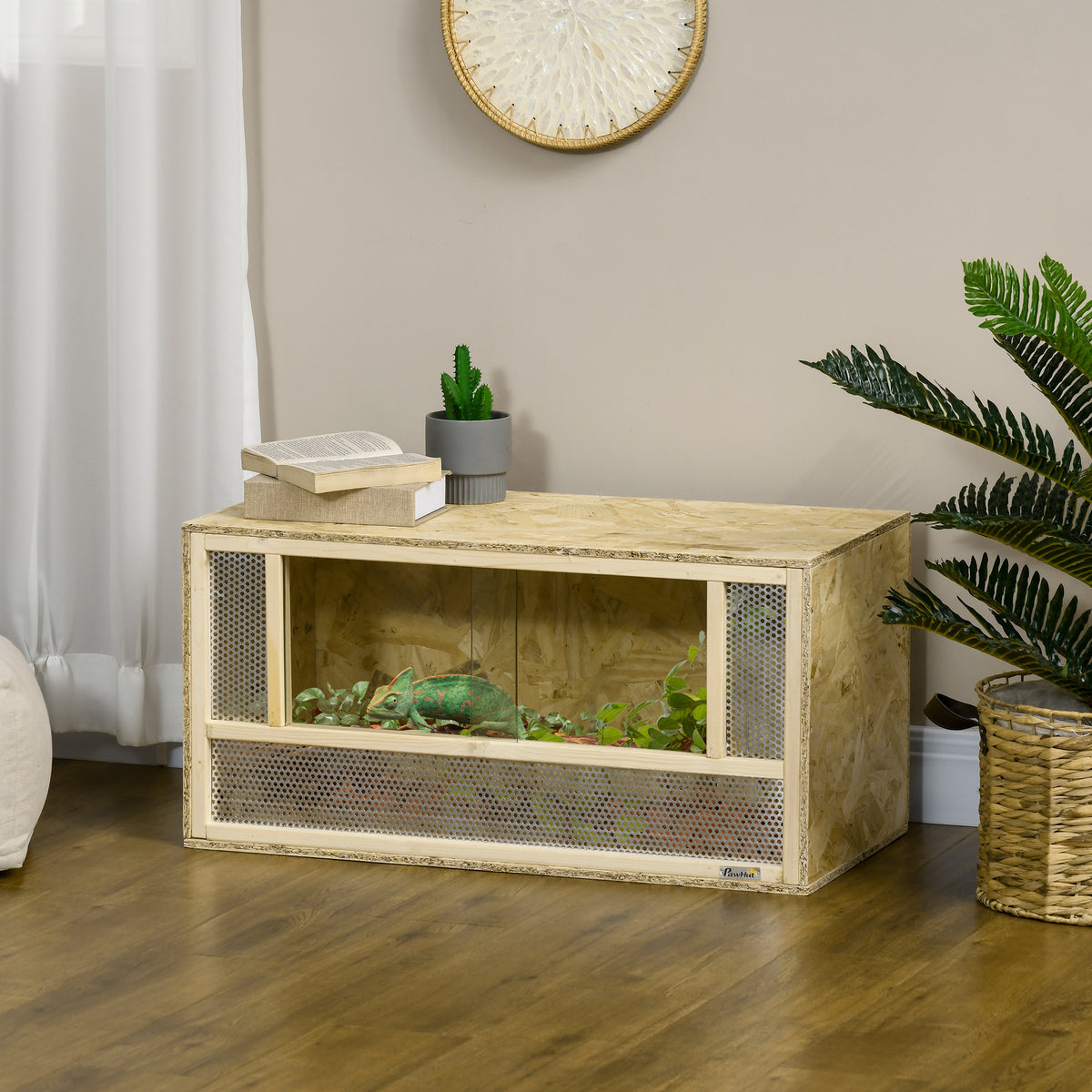 Wooden Reptile Terrarium with Sliding Door for Chameleon, Lizard, Snake, Frog, Turtle, 31.5" x 15.7" x 15.7"